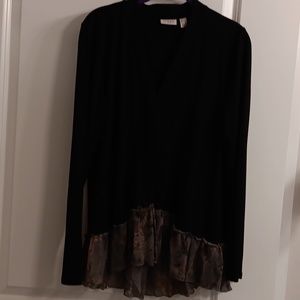 Logo Rayon Spandex Cardigan with Ruffle trim, hook and eye closure